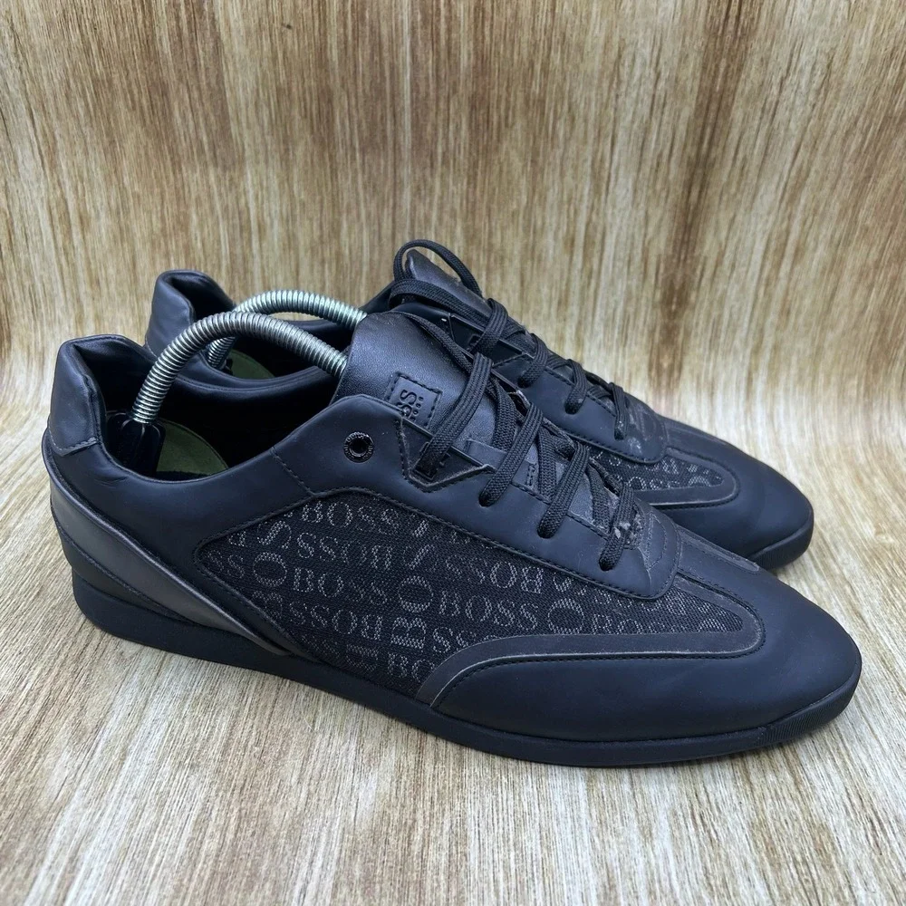 Hugo Boss Glaze Sneakers Men's Size 11 EU 44 Black Monogram Logo Low Trainers